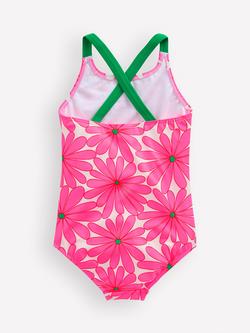 Mini Boden Kids' Floral Cross-Back Swimsuit, Festival Pink Daisy - view 2, Festival Pink Daisy