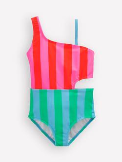 Mini Boden Kids' Cut Out Swimsuit, Multi Stripe, Multi Stripe