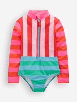 Mini Boden Stripe Long-Sleeve Swimsuit, Multi Hotchpotch, Multi Hotchpotch