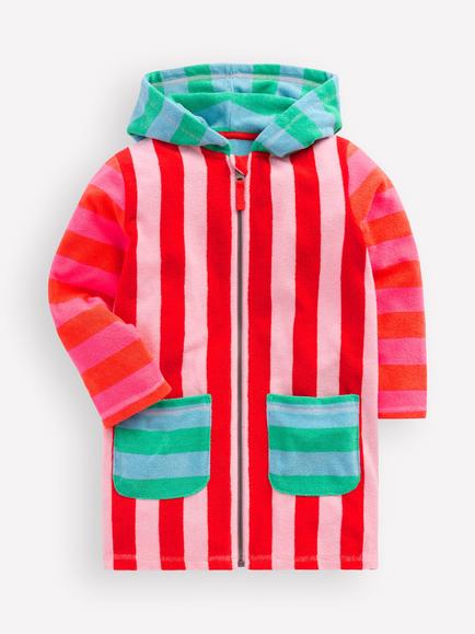 Mini Boden Kids' Romie Zip Up Towelling Top, Multi Stripe, Multi Stripe