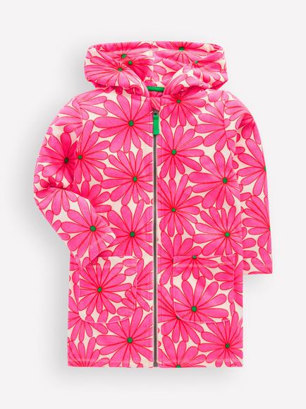 Mini Boden Kids' Romie Towelling Hoodie, Pink Giant Daisy, Pink Giant Daisy