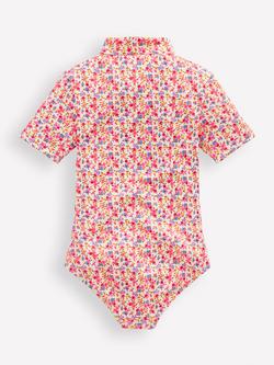 Mini Boden Kids' Short Sleeve Zip Front Swim Top, Papyrus Ditsy Floral - view 2, Papyrus Ditsy Floral