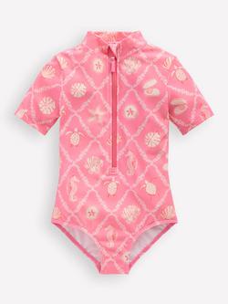 Mini Boden Kids' Short Sleeve Swimsuit, Pink Shell Tile, Pink Shell Tile