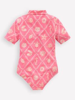 Mini Boden Kids' Short Sleeve Swimsuit, Pink Shell Tile - view 2, Pink Shell Tile
