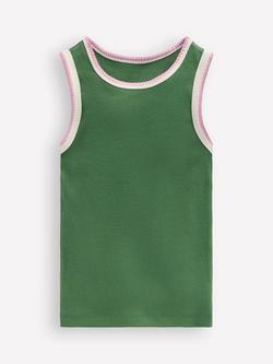 Mini Boden Kids' Cotton Rib Crochet Trim Vest, Willow Green