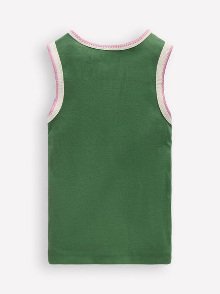 Mini Boden Kids' Cotton Rib Crochet Trim Vest - view 2, Willow Green