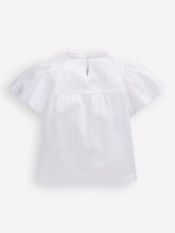 Mini Boden Kids' Cotton Embroidered Flutter Sleeve Top, White - view 2, White