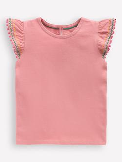 Mini Boden Kids' Flutter Sleeve T-Shirt, Almond Pink, Almond Pink