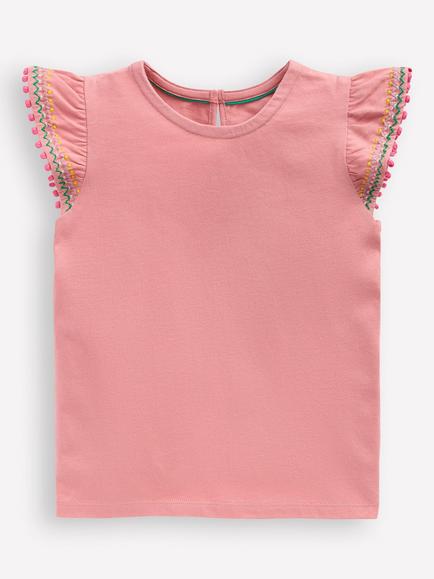 Mini Boden Kids' Flutter Sleeve T-Shirt, Almond Pink, Almond Pink