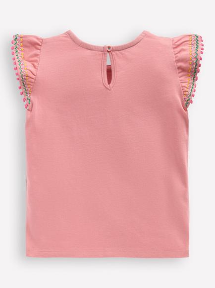 Mini Boden Kids' Flutter Sleeve T-Shirt, Almond Pink - view 2, Almond Pink