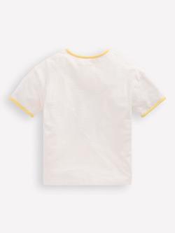 Mini Boden Kids' Cotton Contrast Trim T-Shirt, Ivory Sunflower - view 2, Ivory Sunflower