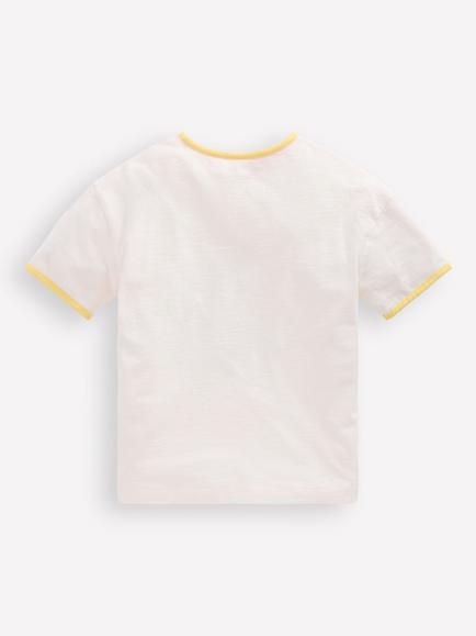 Mini Boden Kids' Cotton Contrast Trim T-Shirt, Ivory Sunflower - view 2, Ivory Sunflower