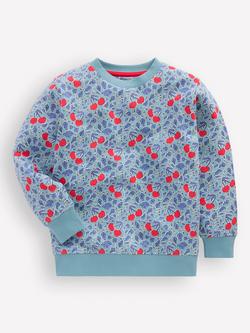 Mini Boden Kids' Cotton Crew Neck Sweatshirt, Blue Cherries, Blue Cherries