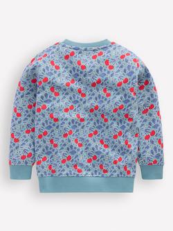 Mini Boden Kids' Cotton Crew Neck Sweatshirt, Blue Cherries - view 2, Blue Cherries