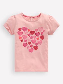 Mini Boden Kids' Cotton Super Stitch Puff Sleeve T-Shirt, Chalk Pink Hearts, Chalk Pink Hearts