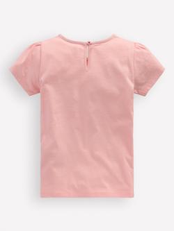 Mini Boden Kids' Cotton Super Stitch Puff Sleeve T-Shirt, Chalk Pink Hearts - view 2, Chalk Pink Hearts