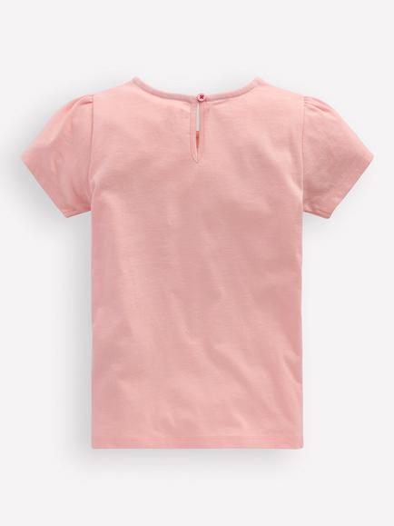 Mini Boden Kids' Cotton Super Stitch Puff Sleeve T-Shirt, Chalk Pink Hearts - view 2, Chalk Pink Hearts