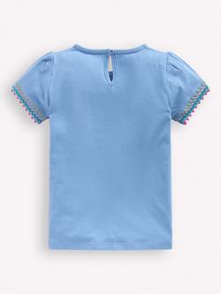 Mini Boden Kids' Embroidered Puff Sleeve T-Shirt - view 2, Forget Me Not Blue