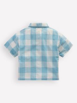 Mini Boden Kids' Short Sleeve Relaxed Embroidered Shirt, Blue Gingham - view 2, Blue Gingham