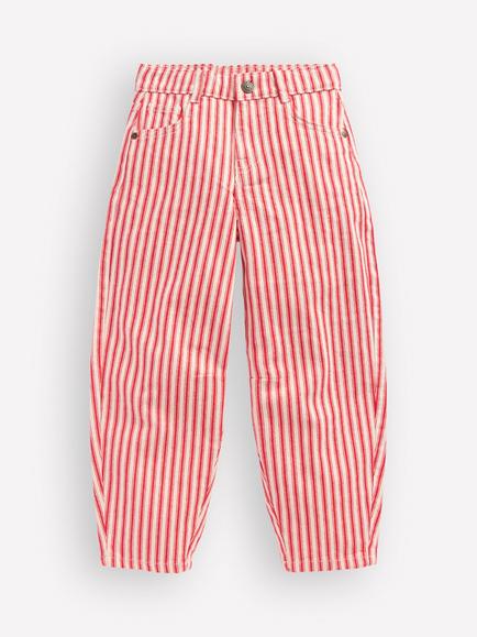Mini Boden Kids' Barrel Leg Jeans, Red Tram Stripe, Red Tram Stripe