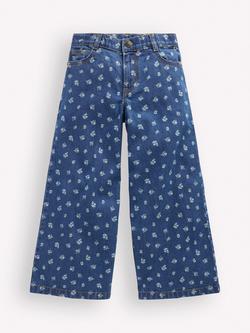Mini Boden Kids' Wide Leg Jeans, Denim Floral, Denim Floral
