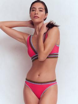 Boden Porto High Leg Embroidered Bikini Bottoms, Rosy, Rosy