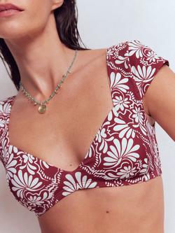 Boden Sweetheart Neck Botanical Print Bikini Top, Maroon/Multi - view 2, Maroon/Multi