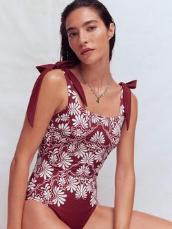Boden Bow Tie Shoulder Swimsuit, Maroon, Maroon