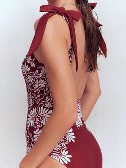 Boden Bow Tie Shoulder Swimsuit, Maroon - view 2, Maroon