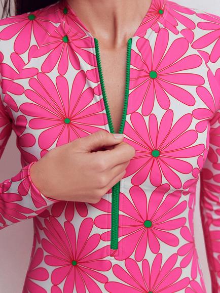 Boden Daisy Blossom Long Sleeve Swimsuit, Pink - view 2, Pink