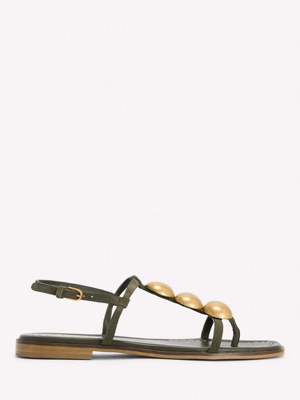 Boden Leather Disc Flat Strappy Sandals, Deep Olive, Deep Olive
