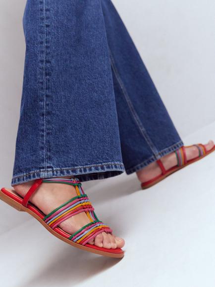 Boden Leather Multi Strap Knot Sandals, Multi - view 2, Multi