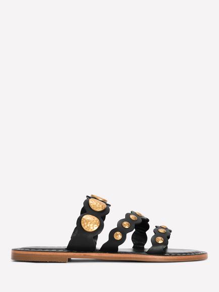 Boden Asymmetric Disc Leather Mule Sandals, Black/Multi, Black/Multi