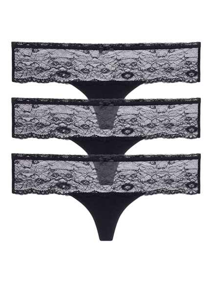 Dorina Nina Lace Thong, Pack of 3, Black, Black