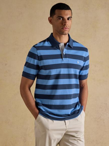 Joules Woody Cotton Regular Fit Short Sleeve Polo Shirt, Blue/Navy, Blue/Navy