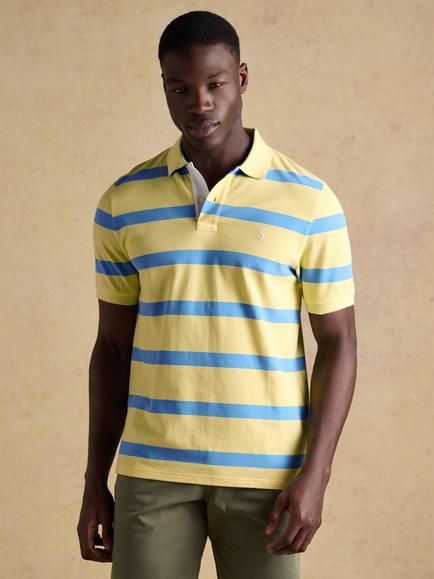 Joules Woody Cotton Regular Fit Short Sleeve Polo Shirt, Yellow/Blue, Yellow/Blue