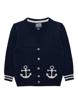 Trotters Baby Knitted Anchor Cardigan, Navy, Navy