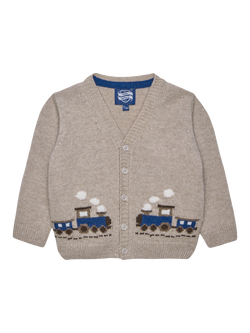 Trotters Baby Train Button Down Cardigan, Oatmeal, Oatmeal