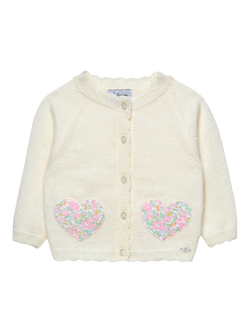 Trotters Baby Heart Scalloped Cardigan, Off White, Off White