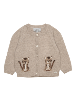 Trotters Baby Tiger Wool Blend Cardigan, Oatmeal, Oatmeal