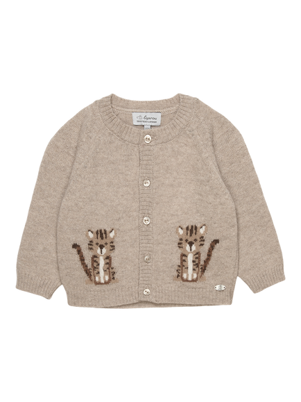 Trotters Baby Tiger Wool Blend Cardigan, Oatmeal, Oatmeal
