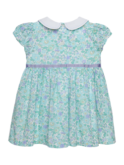 Trotters Baby Liberty Betsy Print Short Sleeve Peter Pan Dress, Peppermint - view 2, Peppermint