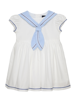 Trotters Baby Nautical Puff Sleeve Dress, White/Pale Blue, White/Pale Blue