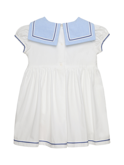 Trotters Baby Nautical Puff Sleeve Dress, White/Pale Blue - view 2, White/Pale Blue