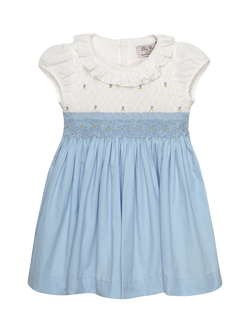 Trotters Baby Short Sleeve Smock Dress, Blue/White, Blue/White