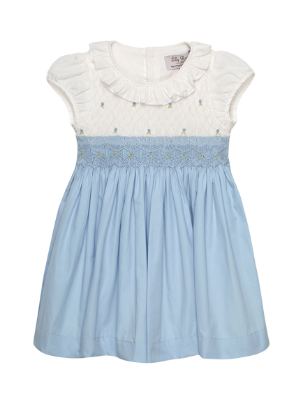 Trotters Baby Short Sleeve Smock Dress, Blue/White, Blue/White