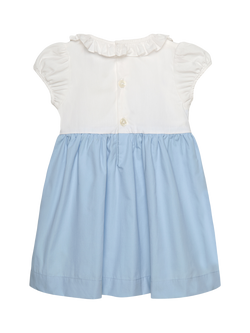 Trotters Baby Short Sleeve Smock Dress, Blue/White - view 2, Blue/White