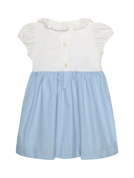 Trotters Baby Short Sleeve Smock Dress, Blue/White - view 2, Blue/White