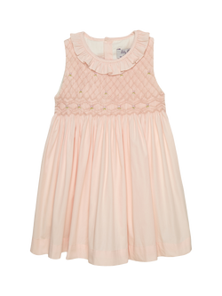 Trotters Baby Short Sleeve Smock Dress, Peach, Peach