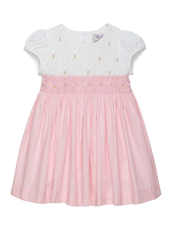 Trotters Baby Rose Cap Sleeve Smock Dress, Pink, Pink
